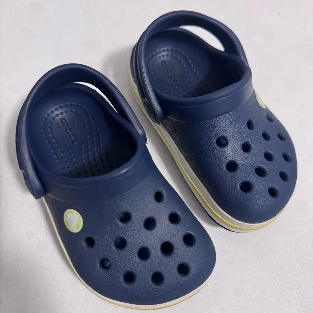 CROCS Kids Navy Blue Clog with Lime Accent